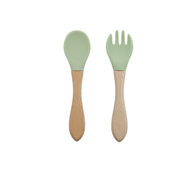 Set Cubiertos Silicona mango bambu Verde