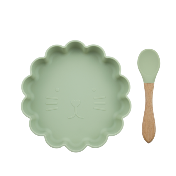 Set Plato Leon + cuchara Verde