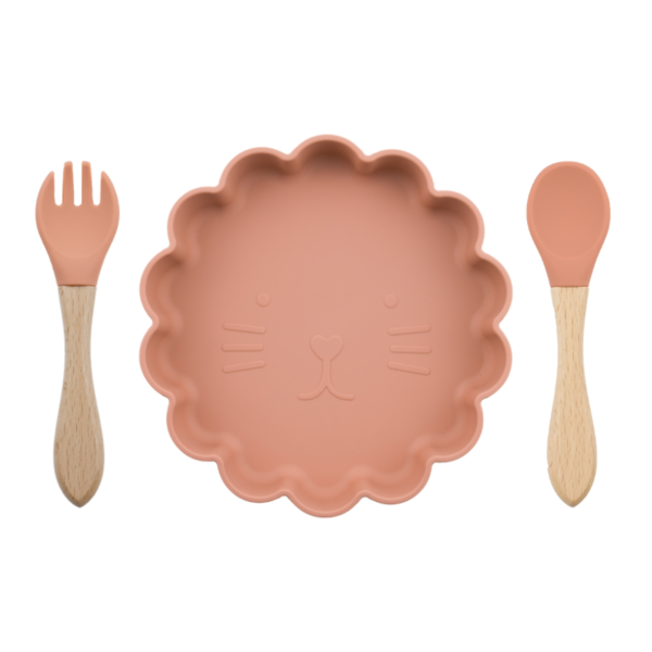 Set Plato Leon + cuchara y tenedor Ladrillo
