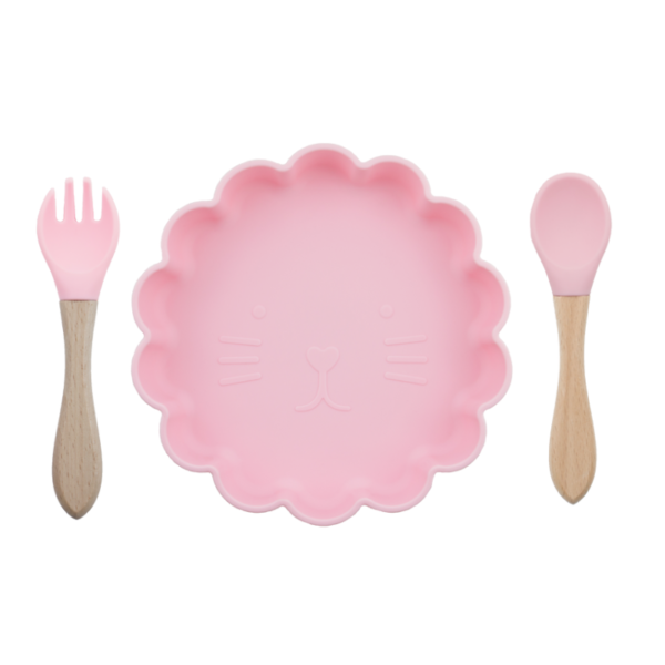 Set Plato Leon + cuchara y tenedor Rosa