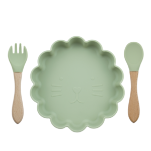 Set Plato Leon + cuchara y tenedor Verde