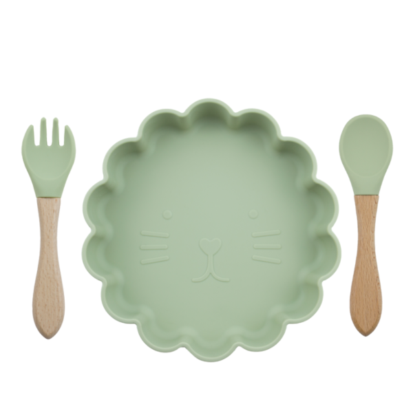 Set Plato Leon + cuchara y tenedor Verde
