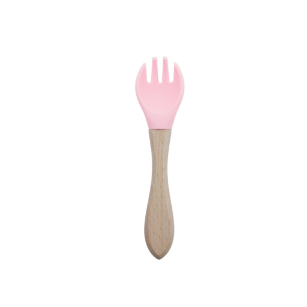 Tenedor Silicona mango bambu Rosa