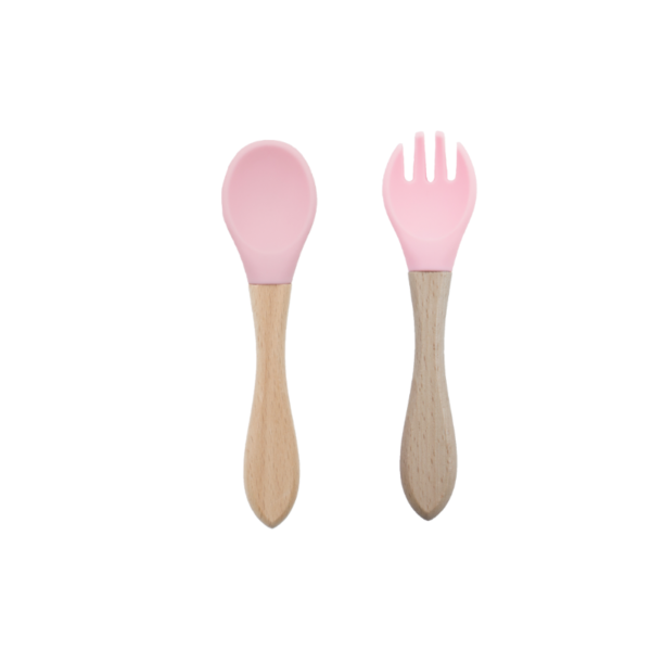 Set Cubiertos Silicona mango bambu Rosa
