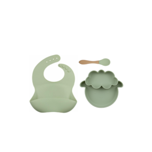 Set 3 Piezas Plato Oveja + Babero y cuchara  Color Verde