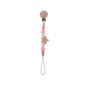 Portachupetes Silicona y Bambu Rosa combinado