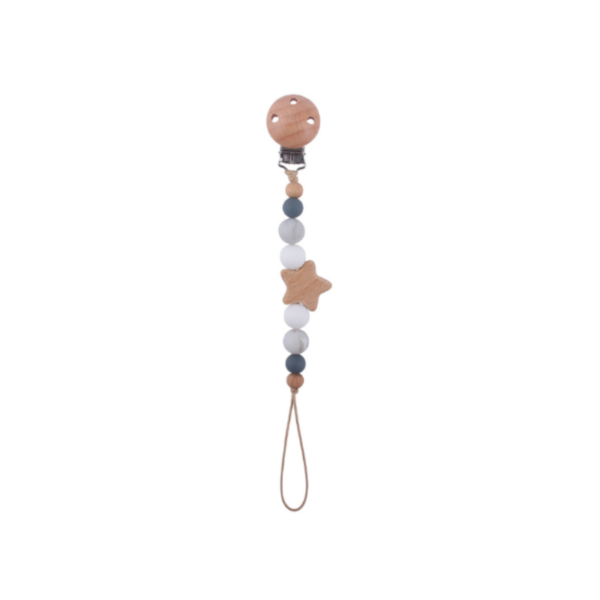 Portachupetes Silicona y Bambu Gris combinado