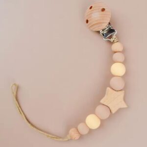 Portachupetes Silicona y Bambu Beige Combinado