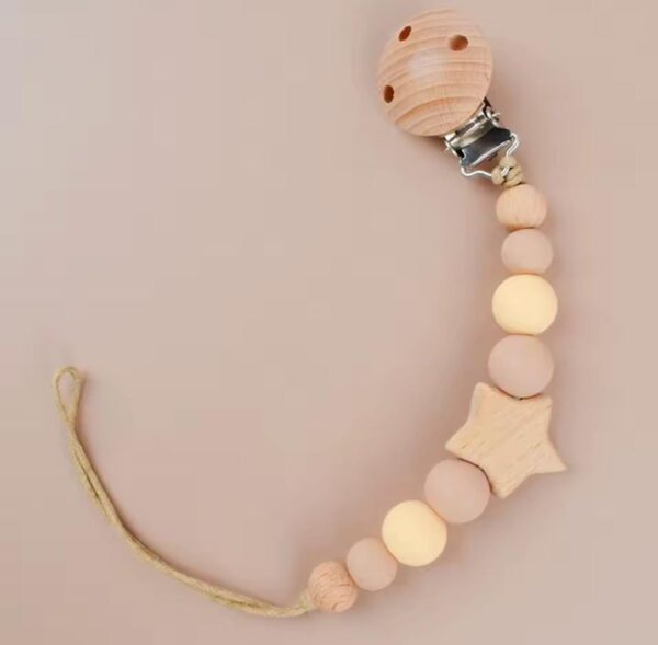 Portachupetes Silicona y Bambu Beige Combinado