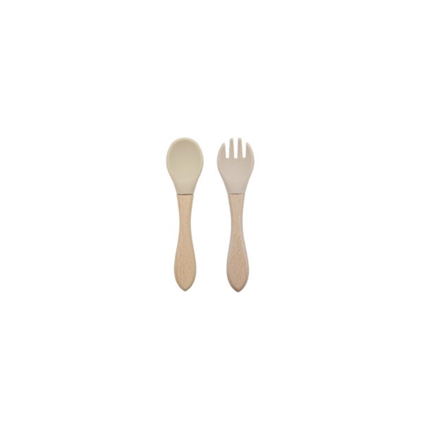 Set Cubiertos Silicona mango bambu Beige
