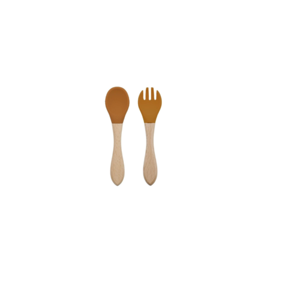 Set Cubiertos Silicona mango bambu Marron