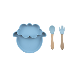 Set Plato Oveja + cuchara y tenedor Celeste