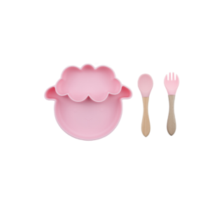 Set Plato Oveja + cuchara y tenedor Rosa