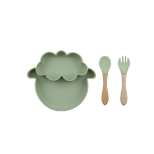 Set Plato Oveja + cuchara y tenedor Verde