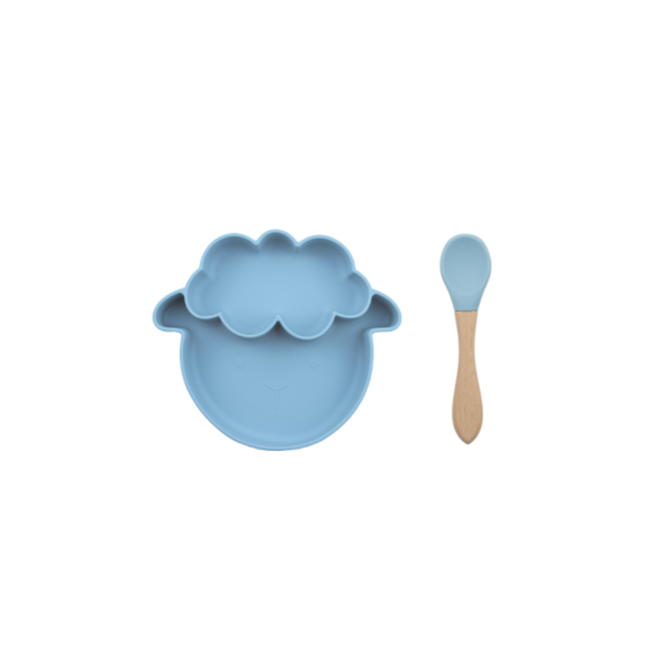 Set Plato Oveja + cuchara Celeste