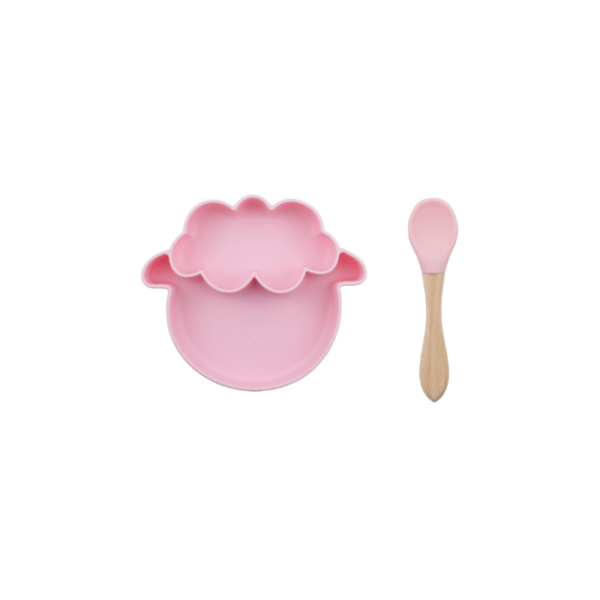 Set Plato Oveja + cuchara Rosa