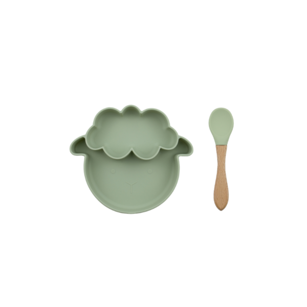 Set Plato Oveja + cuchara Verde