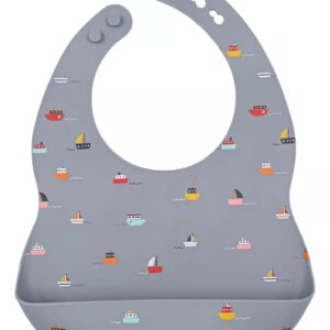 Babero Silicona Ajustable Estampa Barquitos